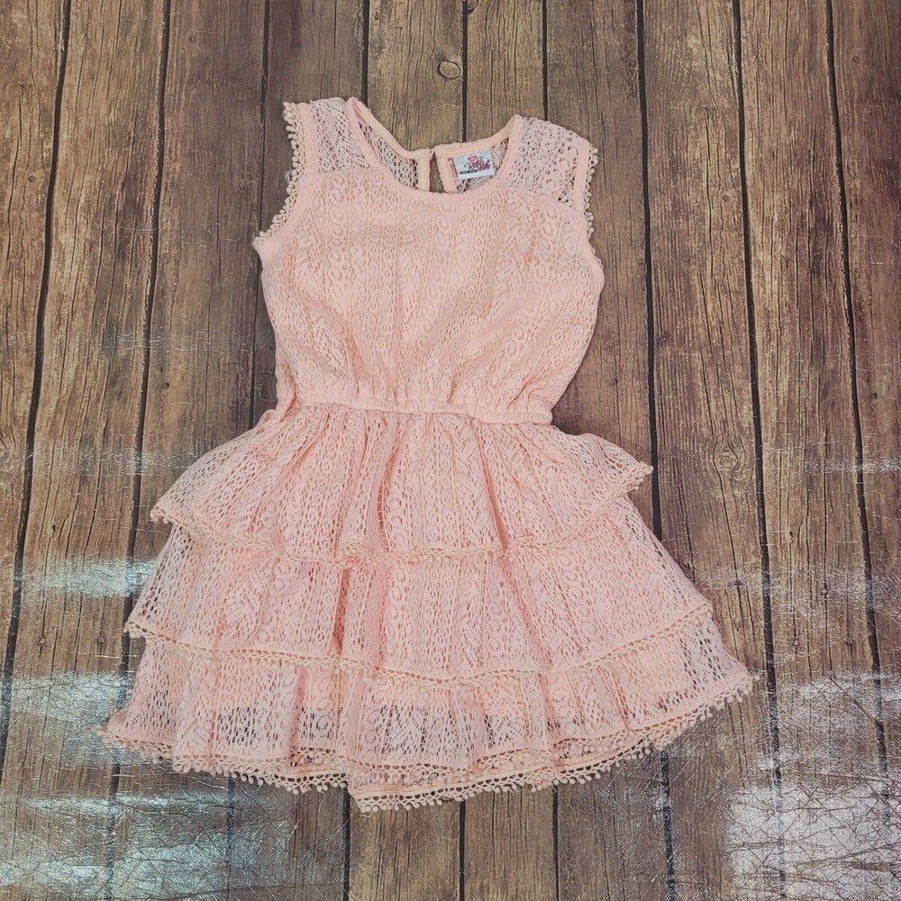 Real Love Girls Dress Blush Pink 5/6 Tiered Fit & Flare Sleeveless Missing Belt